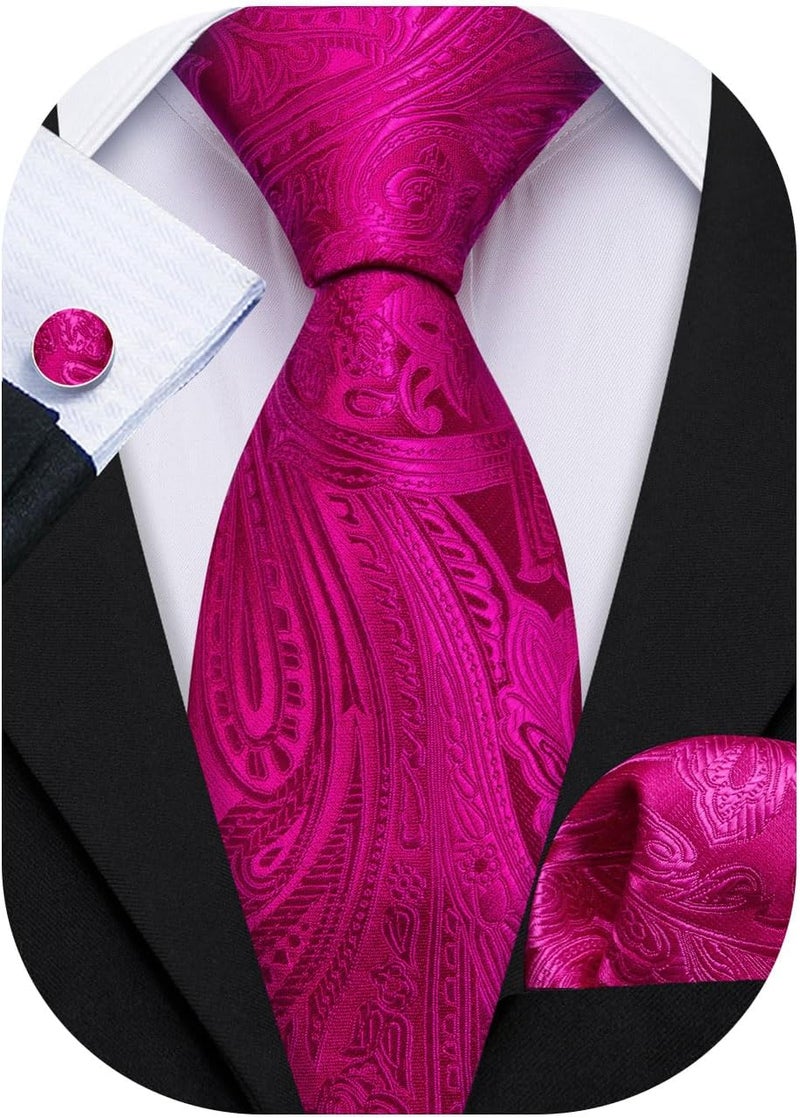 Barry.Wang Store Men Ties Paisley Woven Silk Necktie Set with Pocket Suqare Cufflinks Formal - Image 1